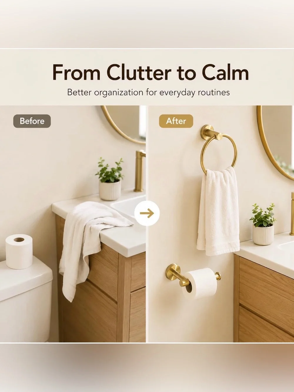 NEW! FAIRGIA Toilet Paper Holder Towel Ring Brushed Gold Bathroom Hardware